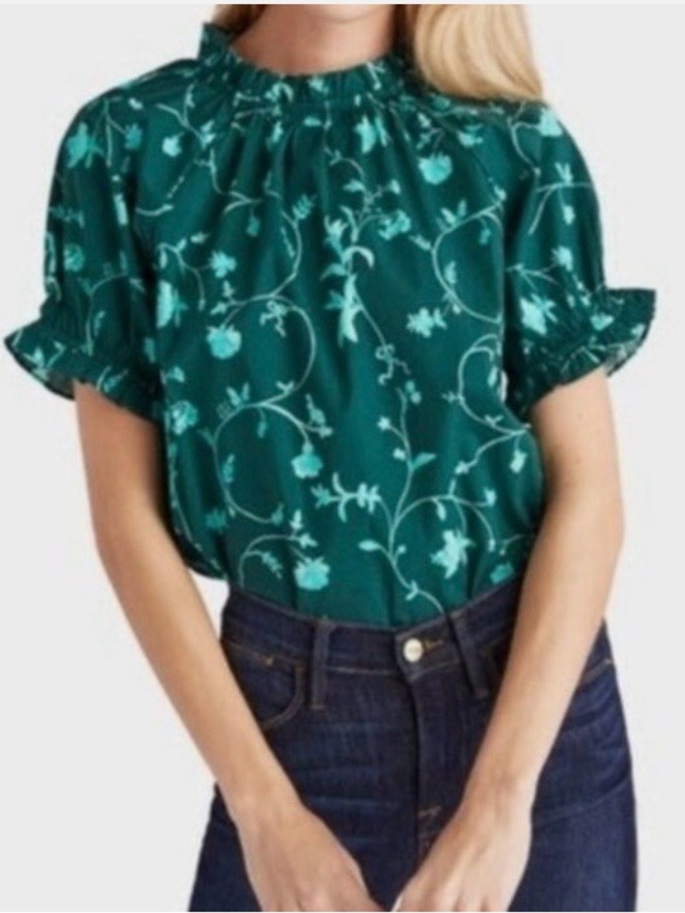 Hill House Kit emerald floral puff sleeve top cottagecore regencycore romantic